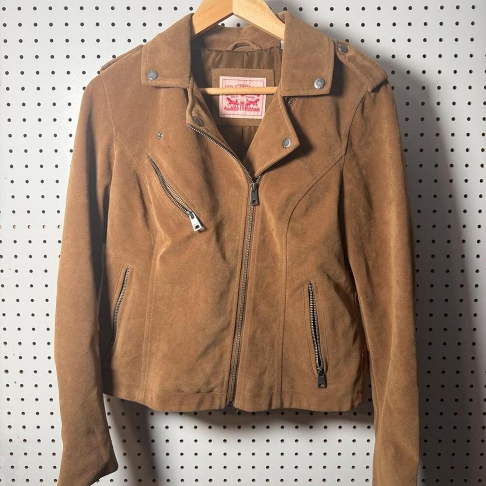 Levi’s Brown faux suede leather moto full zip with zipper closure pockets size M